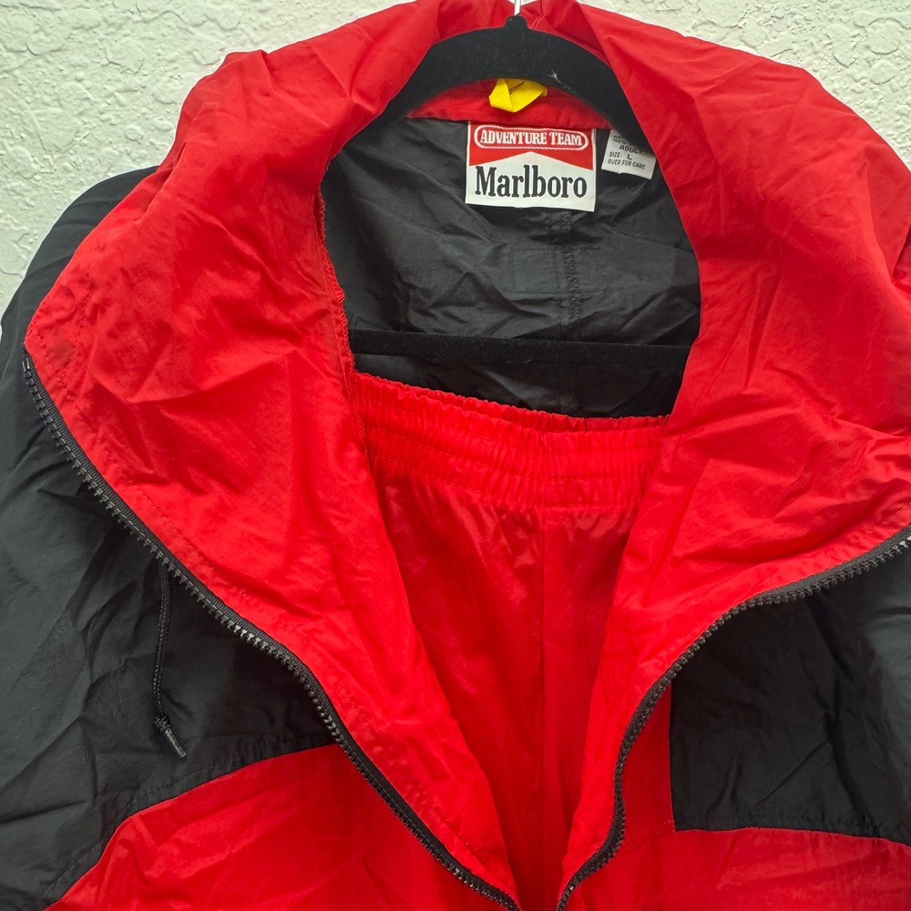 Vintage Marlboro‎ Adventure Team Red Black Nylon Windbreaker Tracksuit Set L